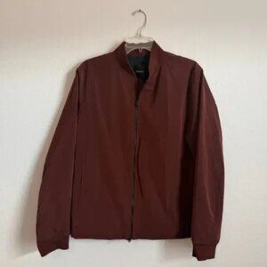 Theory Red Burgundy Brown Bomber Jacket Coat Size M Quiet Luxury $395 City Shell